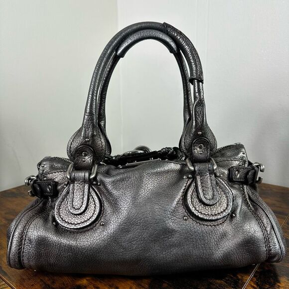 Chloe Paddington Vintage Bag Satchel Silver Black Gunmetal With Purple Tint Rare - Picture 2 of 16